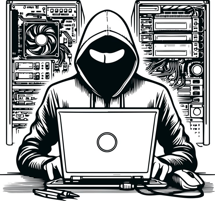Vector iconic computer hacker icon vector silueta plantilla en el fondo blanco aislado