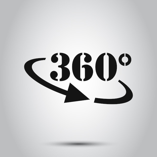 Icono de 360 grados en estilo plano Ilustración de vector de símbolo de rotación en concepto de negocio de signo de vista de ángulo de fondo aislado