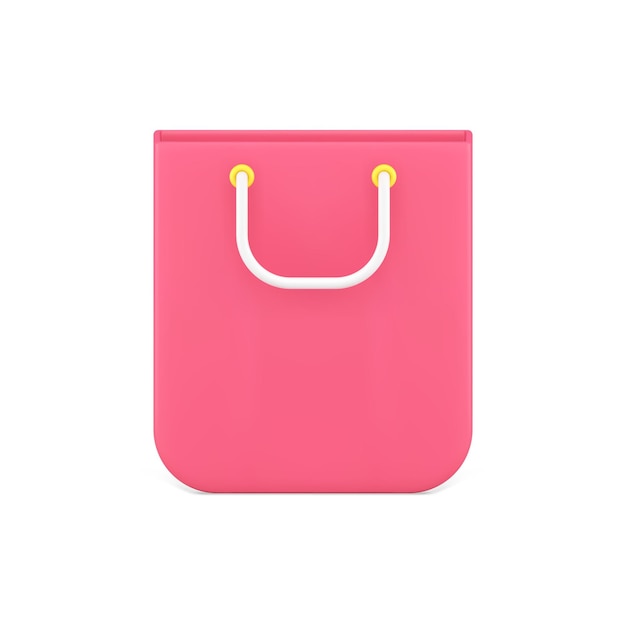 Icono 3d de bolsa de compras rosa Bolsa de papel con asas blancas para productos comprados