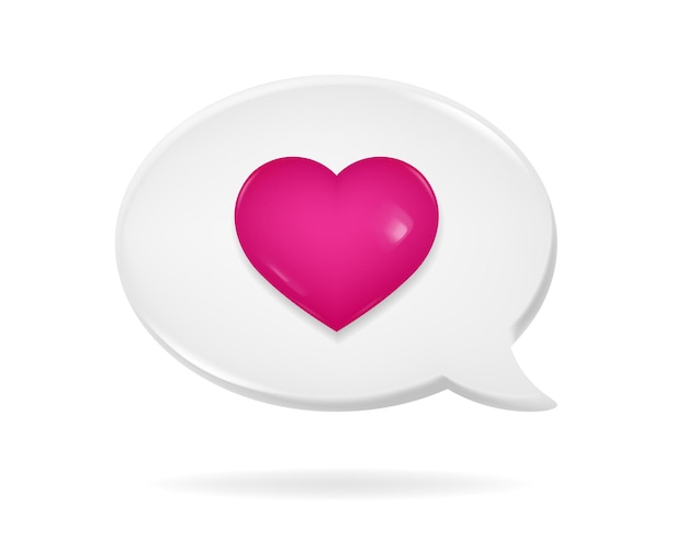 Icono 3d de una burbuja de habla blanca con un corazón rosado en él chat de amor nuevo cuadro de texto de mensaje