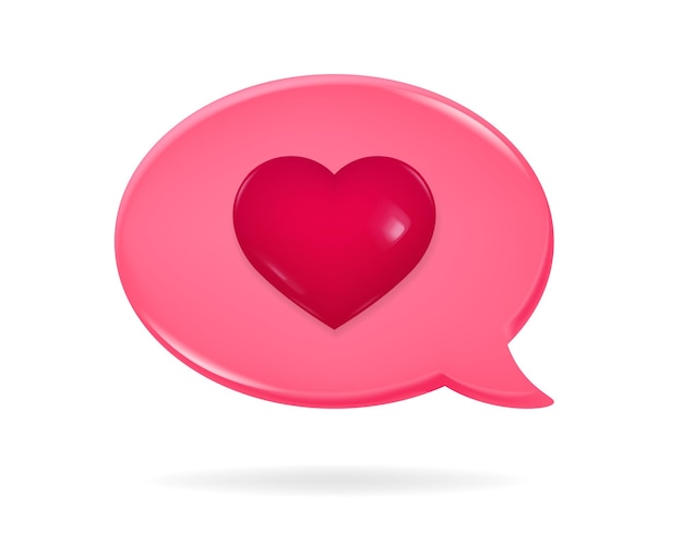 Icono 3D de una burbuja de habla rosa con un corazón rojo en ella Chat de amor Nuevo cuadro de texto de mensaje