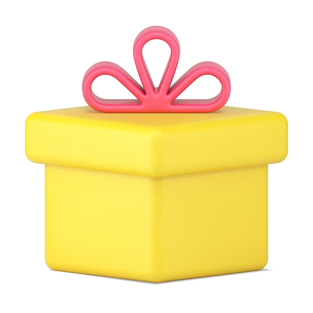 Icono 3d de caja de regalo amarilla Embalaje dorado con lazo de volumen rojo