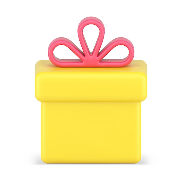 Icono 3d de caja de regalo de oro Embalaje festivo con lazo de volumen rojo
