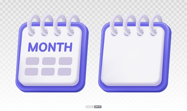 Icono 3D de un calendario mensual en azul y púrpura
