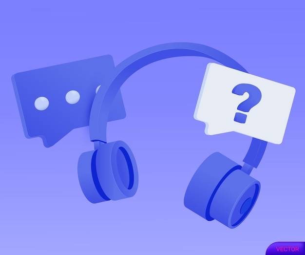 icono 3d centro de llamadas auriculares burbuja de habla vector realista