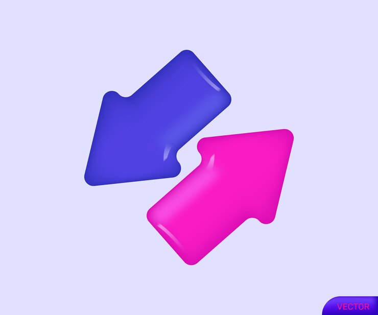 Vector icono 3d flecha apuntando a la izquierda púrpura nuevo concepto de diseño vectorial