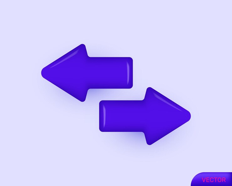 Vector icono 3d flecha realista apuntando a la izquierda color púrpura nuevo diseño conceptual vectorial