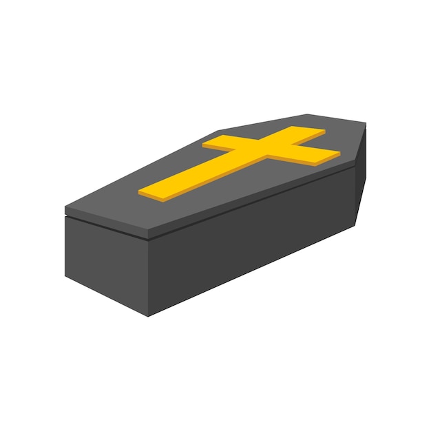 Icono 3d isométrico del ataúd negro sobre un fondo blanco