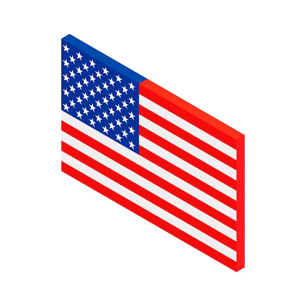 Icono 3d isométrico de la bandera de Estados Unidos sobre fondo blanco