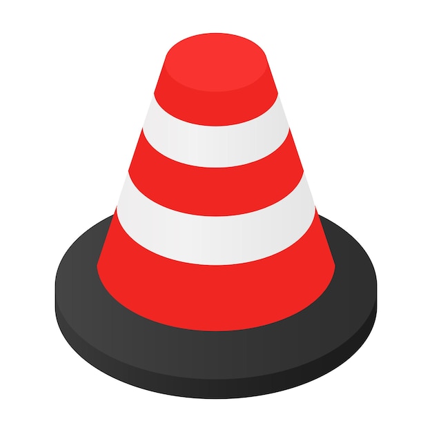 Icono 3d isométrico de cono de tráfico aislado sobre fondo blanco