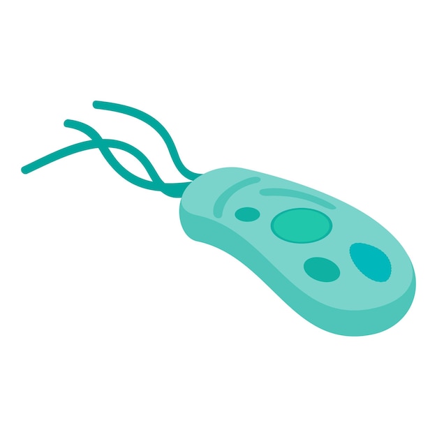 Icono 3d isométrico de un solo virus Óvalo azul con cola y manchas de microorganismo