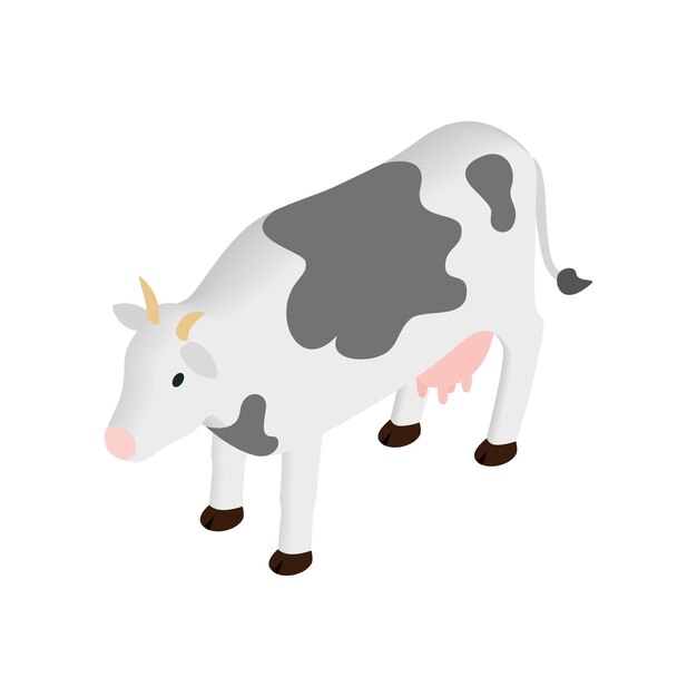 Icono 3D isométrico de vaca manchada sobre un fondo blanco