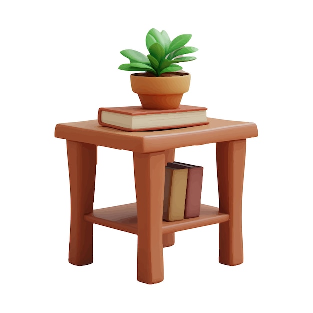 Icono 3D de una mesa lateral estilo de material de arcilla simple en un fondo blanco