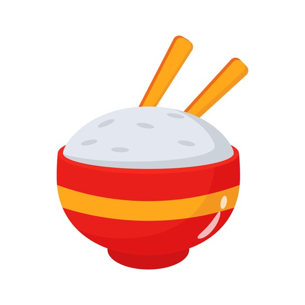 Un icono 3D que muestra un cuenco de arroz con palillos