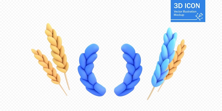 Vector icono 3d de ramas de laurel y trigo