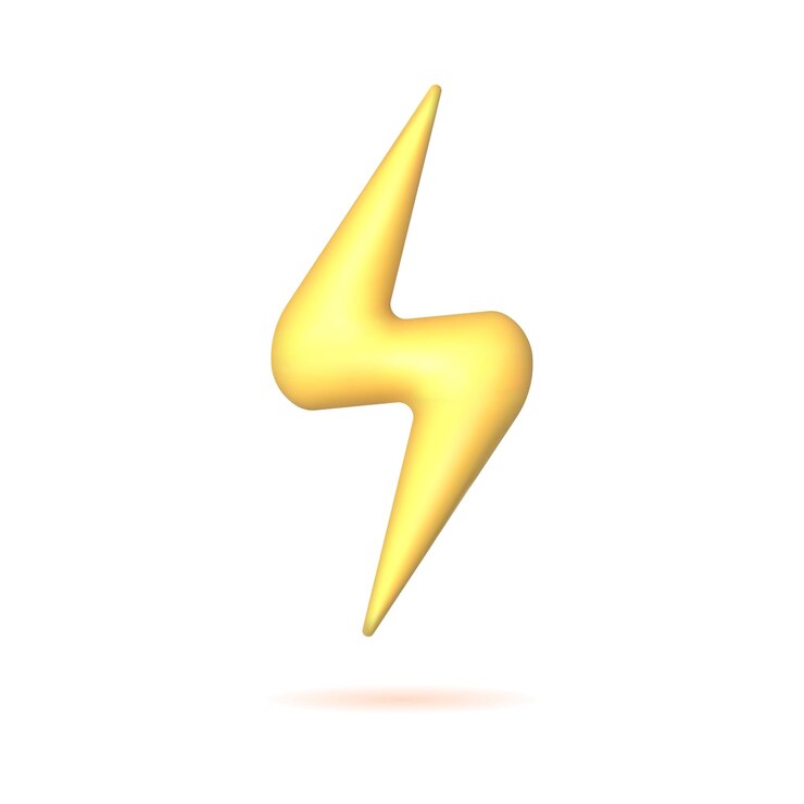 Vector icono 3d rayo amarillo y flash de iluminación de perno símbolo de cargador para varios dispositivos aislados