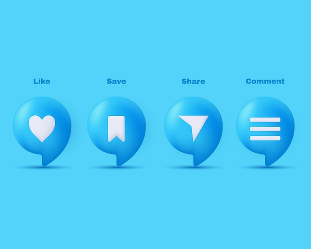 Icono 3d único como comentario compartir guardar social moderno aislado en el vector