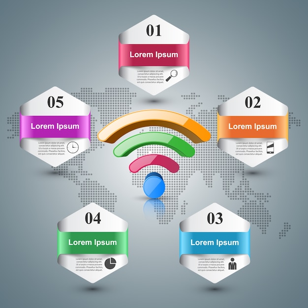 Icono de 3D wi-fi en el fondo gris.