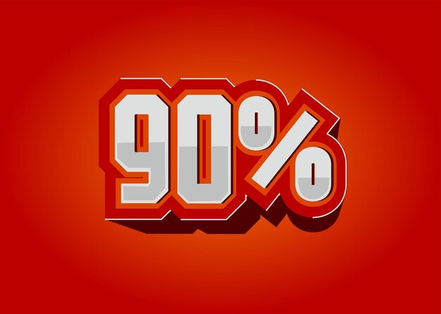 Icono del 90 por ciento en el vector de descuento y promoción rojo y naranja