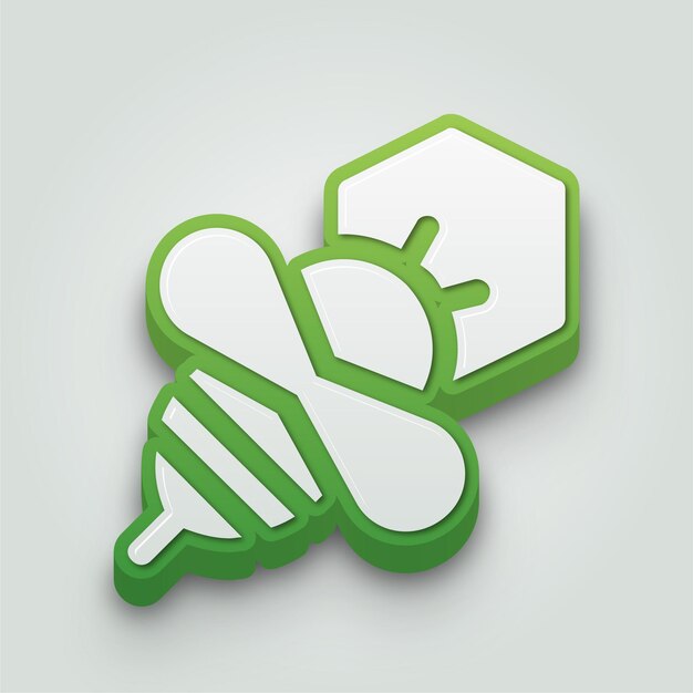 Icono de abeja verde y blanco moderno en 3D con fondo editable