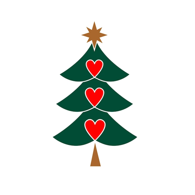 Icono abstracto de un árbol de Navidad decorado con tres corazones