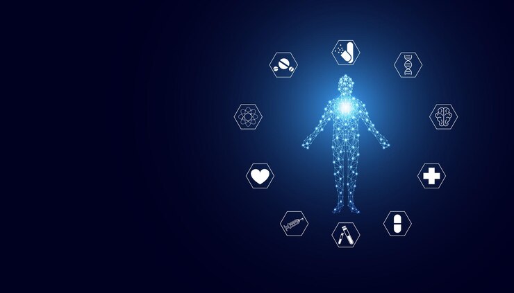 Icono abstracto humano y de salud Tratamiento médico y médico Invención médica moderna En un moderno