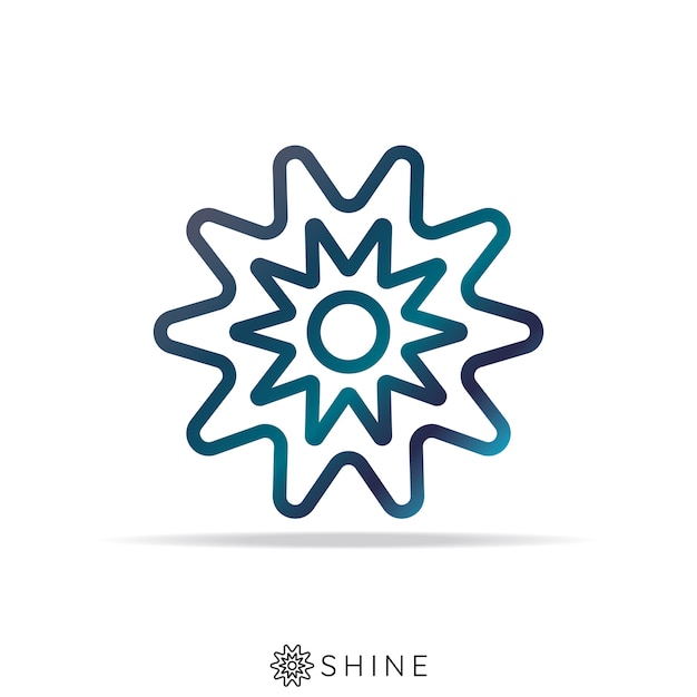 Icono abstracto del logotipo de la estrella del sol. concepto de la insignia de la estrella del brillo. ilustración del vector.