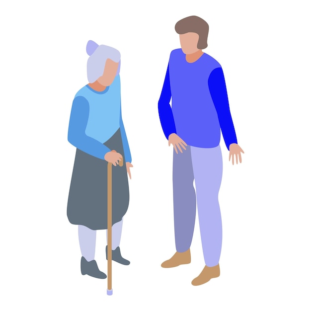 Icono de abuela de ayuda voluntaria Isométrico de icono de vector de abuela de ayuda voluntaria para diseño web aislado sobre fondo blanco