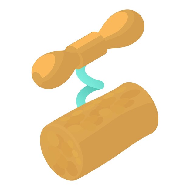Icono de accesorio de vino vector isométrico Sacacorchos con mango de madera y corcho de vino Accesorio de degustación de vinificación