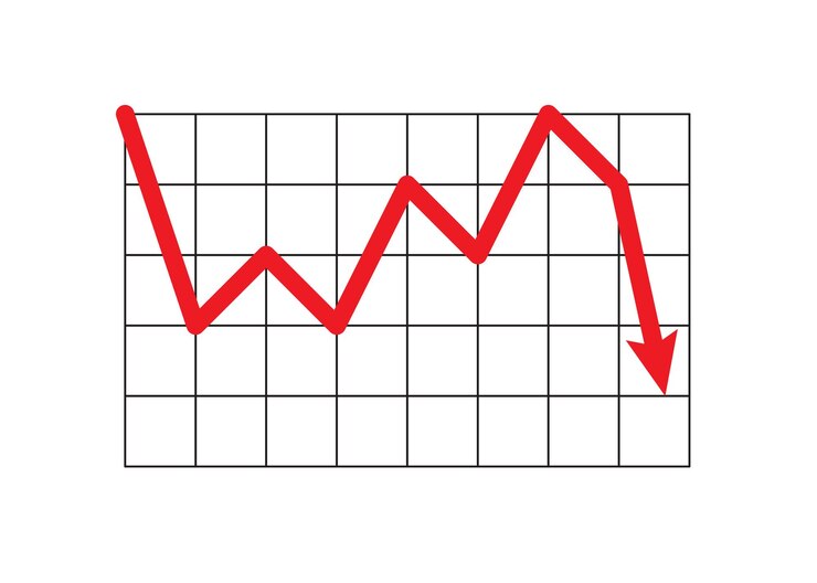 Vector icono de acción de flecha hacia abajo en fondo blanco de estilo plano icono de choque del mercado financiero para la presentación