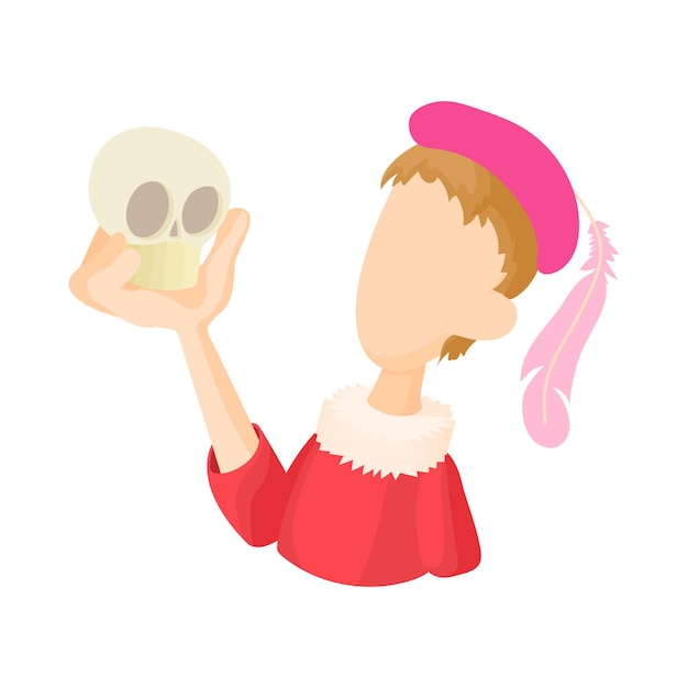 Icono de actor de Hamlet en estilo de dibujos animados sobre un fondo blanco