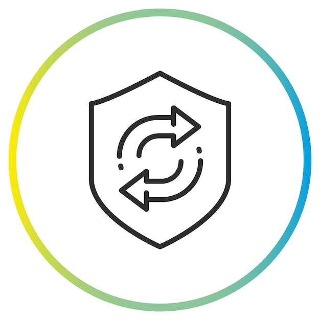 icono de actualización del sistema de protección, protección de la aplicación de actualización o antivirus, escudo con rotación de flechas, símbolo de línea delgada sobre fondo blanco - ilustración vectorial de trazo editable