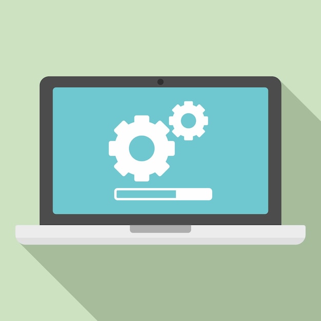 Icono de actualización de software de computadora portátil Ilustración plana del icono de vector de actualización de software de computadora portátil para diseño web