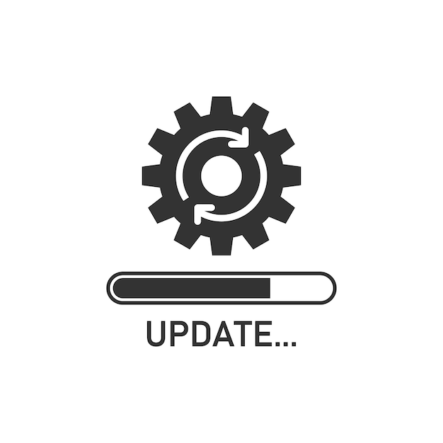 Icono de actualización de software en estilo plano Ilustración de vector de notificación de actualización de sistema sobre fondo aislado Concepto de negocio de signo de instalación de progreso