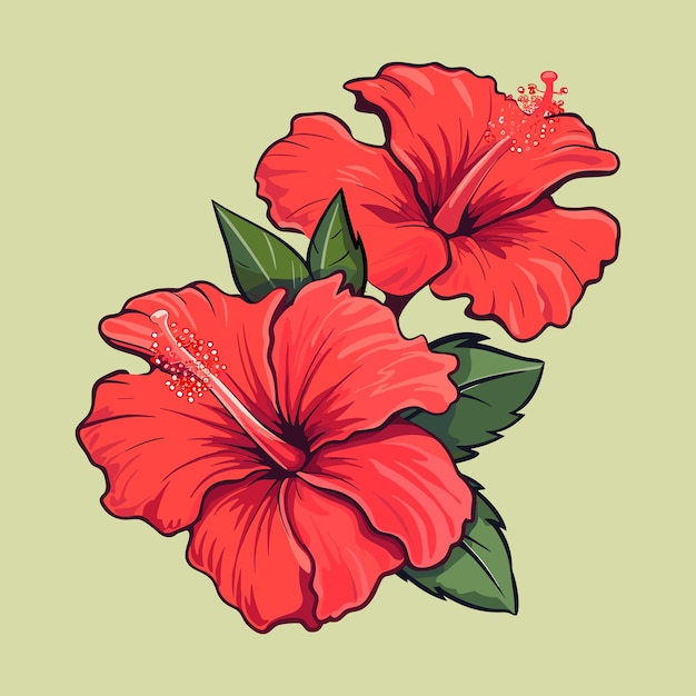 Icono adhesivo vectorial de la flor de hibisco rojo
