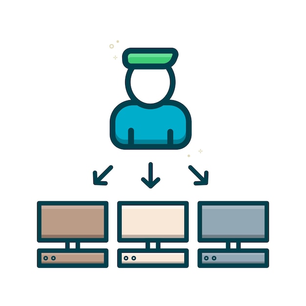 Icono de administración remota de la computadora, ilustración vectorial severa