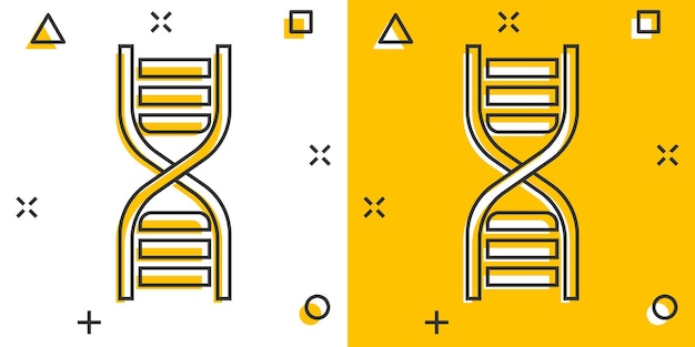 Icono de adn de dibujos animados de vector en estilo cómico pictograma de ilustración de signo de molécula de medicina concepto de efecto de salpicadura de negocio de adn