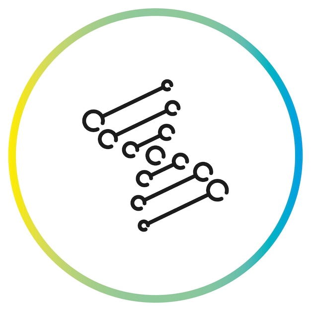 Ícono de ADN: Hélice genética, signo lineal en el fondo blanco, ilustración vectorial.