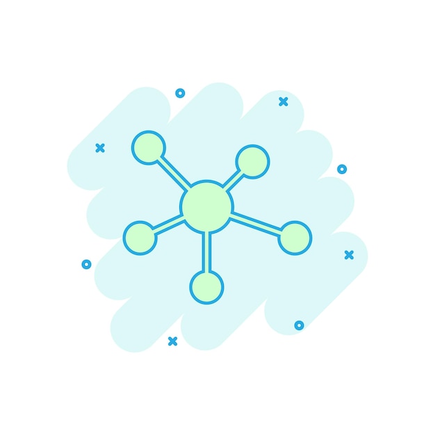 Icono de adn de molécula de red social de dibujos animados de vector en estilo cómic Pictograma de ilustración de signo de molécula Concepto de efecto de salpicadura de negocio de adn