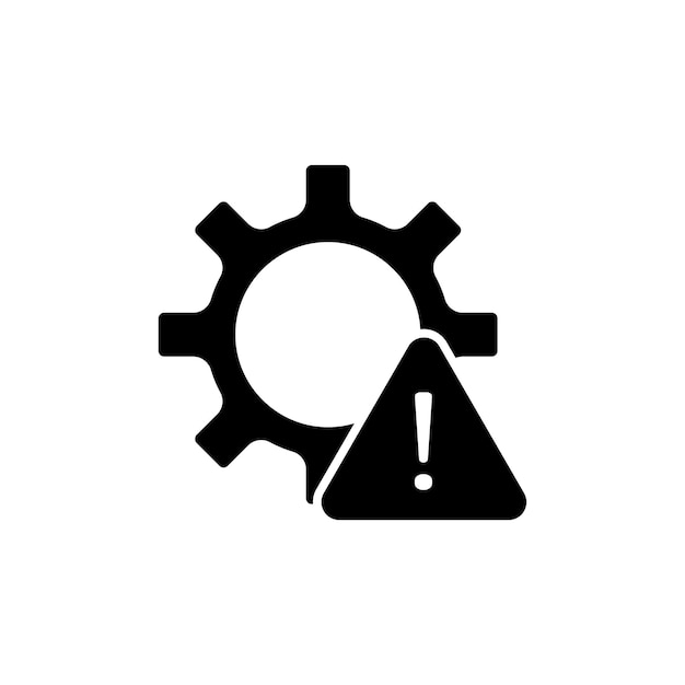 Icono de advertencia técnica establecido símbolo de vector de error de fallo del sistema símbolo de problema de producción mecánica signo de alerta engranaje con símbolo de advertencia en negro relleno y estilo delineado