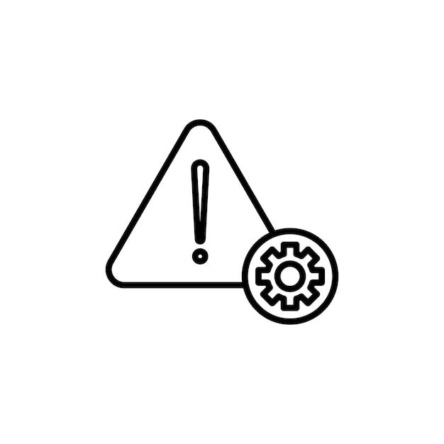 Icono de advertencia técnica establecido símbolo de vector de error de fallo del sistema símbolo de problema de producción mecánica signo de alerta engranaje con símbolo de advertencia en negro relleno y estilo delineado