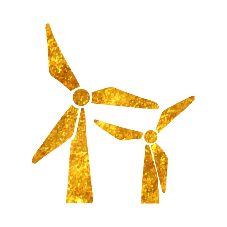Vector icono de aerogenerador dibujado a mano en la ilustración de vector de textura de hoja de oro