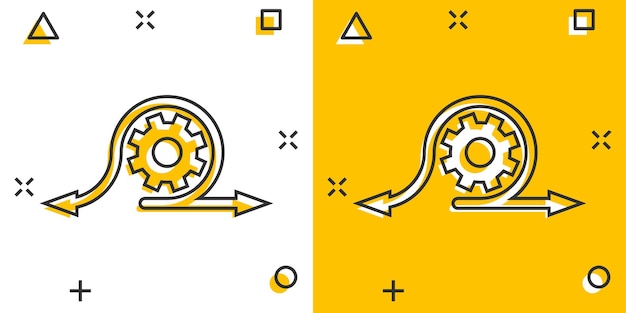 Icono ágil en estilo cómic Ilustración de vector de dibujos animados flexible sobre fondo blanco aislado Concepto de negocio de efecto de salpicadura de ciclo de flecha