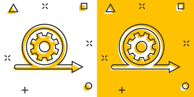 Icono ágil en estilo cómic Ilustración de vector de dibujos animados flexible sobre fondo blanco aislado Concepto de negocio de efecto de salpicadura de ciclo de flecha