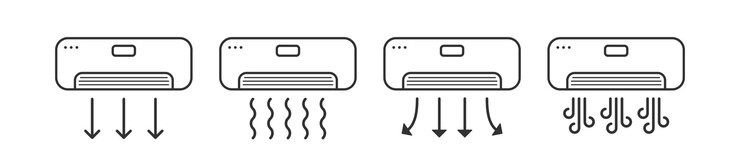 Vector icono de aire acondicionado símbolo de acondicionamiento señales del sistema climático símbolos de ventilador de oficina iconos de temperatura del hogar color negro signo vectorial