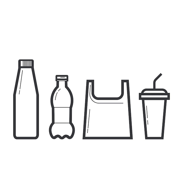 Ícono aislado de bolsa de plástico, icono de copa de botella para el reciclaje de residuos, símbolo y signo