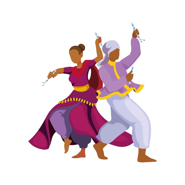 Icono aislado de pareja de bailarines navratri
