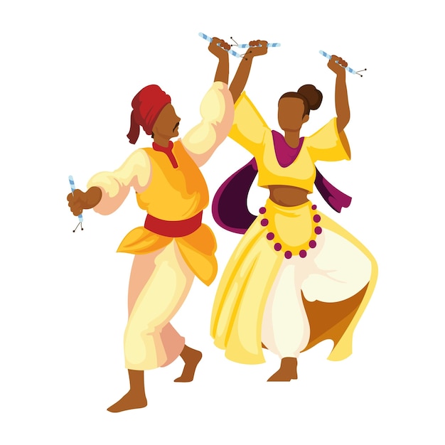 Icono aislado de personajes de bailarines navratri