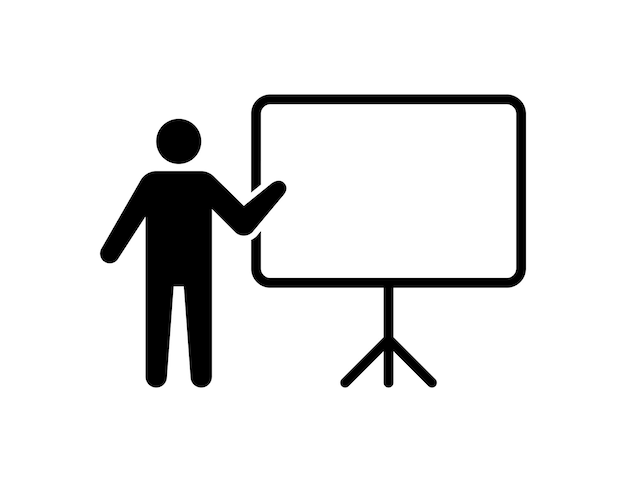 Icono aislado de vector de presentación de entrenamiento. Icono de presentación de maestro de escuela ilustración de maestro de escuela de vector de signo de educación. EPS 10