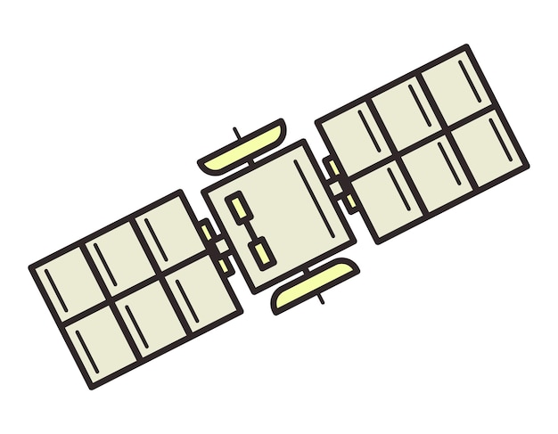 Icono aislado del vector del satélite espacial artificial volador